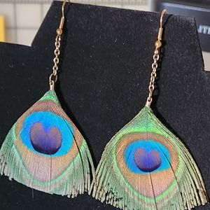 Real peacock feather earrings